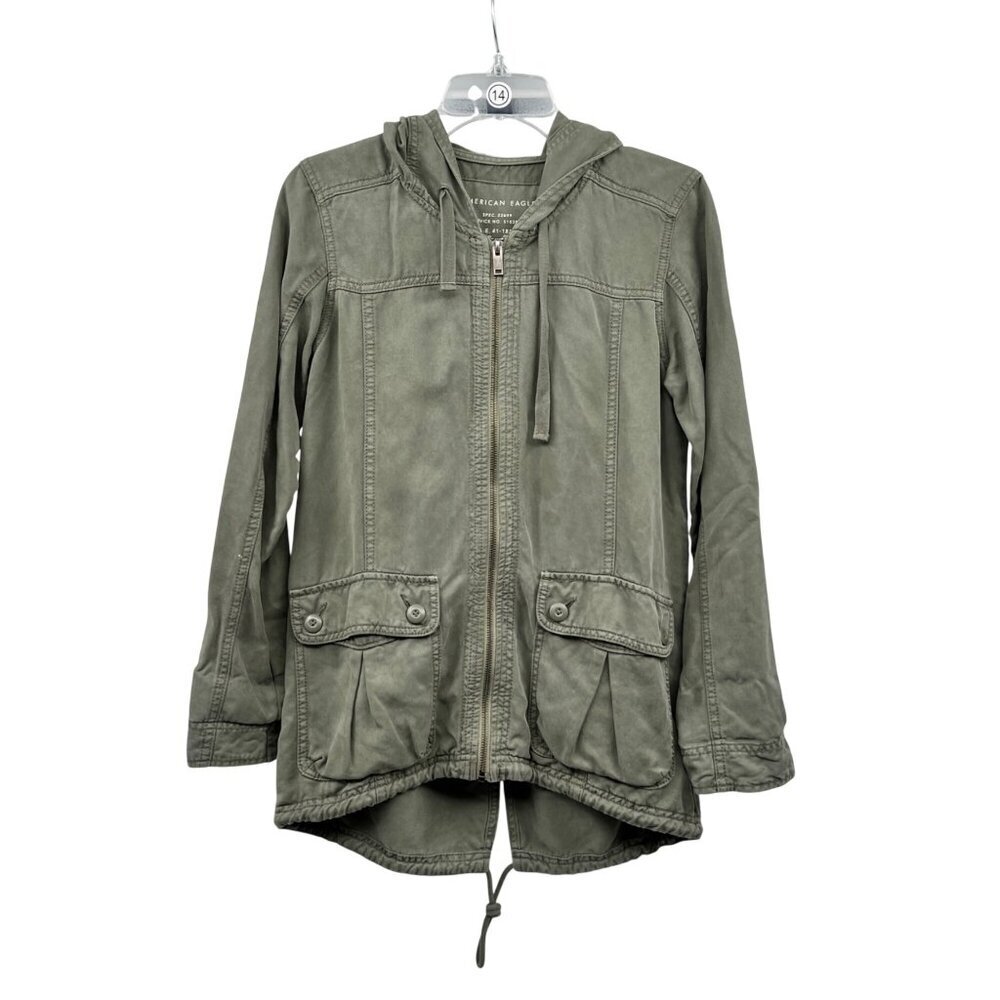 American Eagle Womens Hooded Jacket Full Zip Green Size XS Pockets
